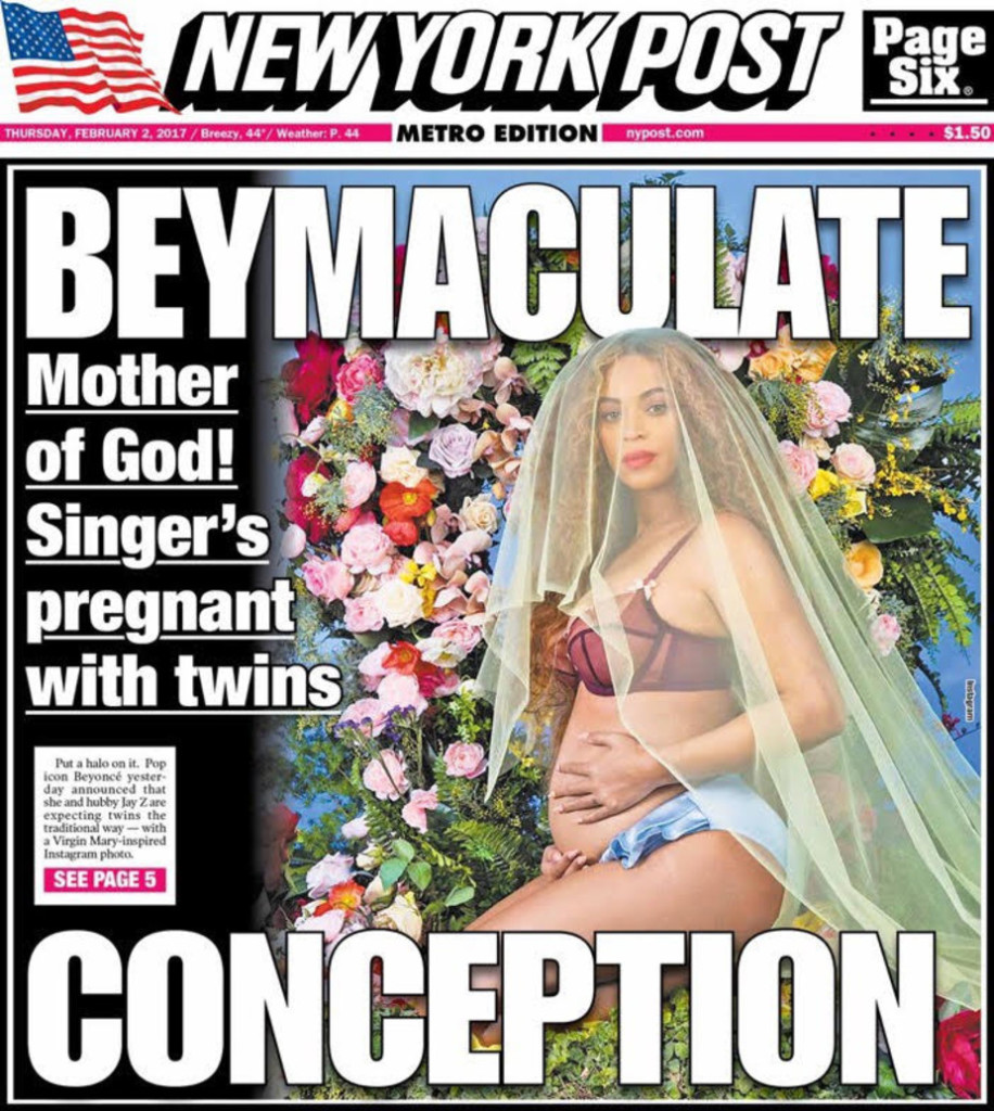 Beyonce on the front page of the of New York Post