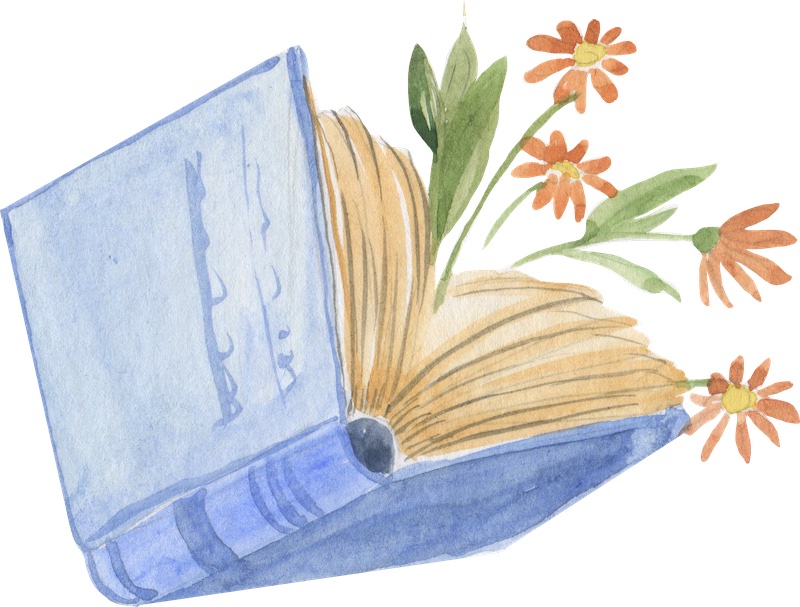 water colour of book with flowers